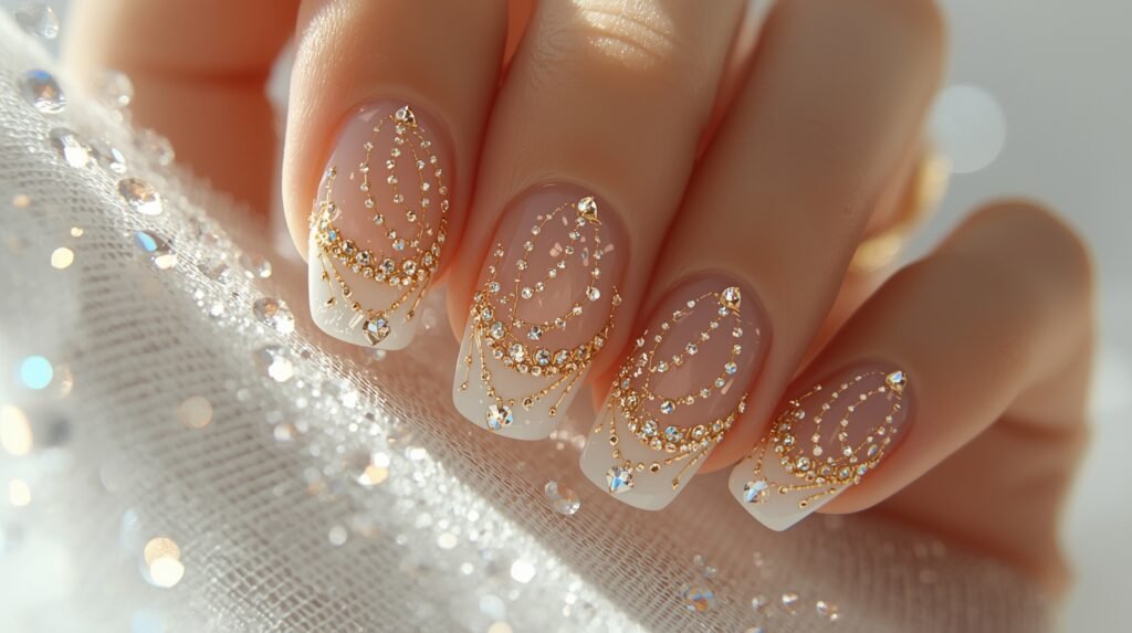 3D_Swarovski_white_and_gold_bridal_nails